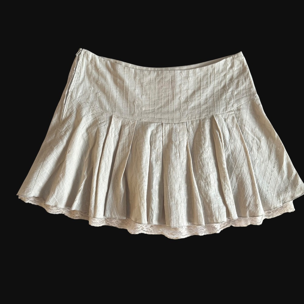 Joe Benbasset Cream Embroidered Cotton Lace Trim Mini Skirt sz 10 dollette Y2K